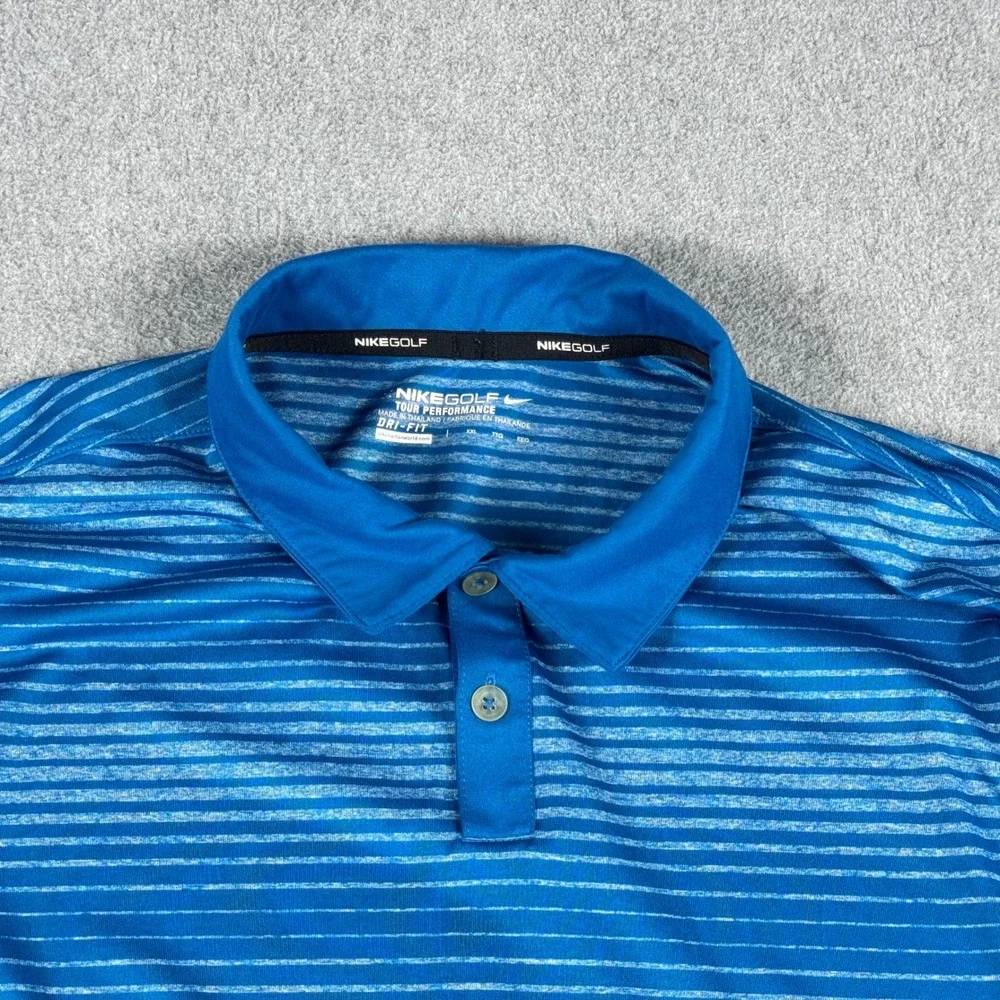 Nike Golf Tour Performance Polo Men's XXL Blue Teal Striped Dri-Fit Short Sleeve